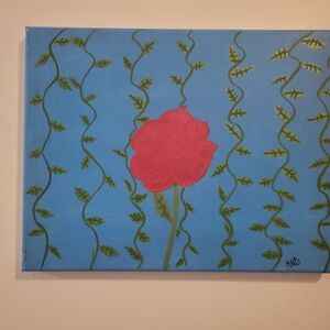 Floral Canvas Art with Blue Background